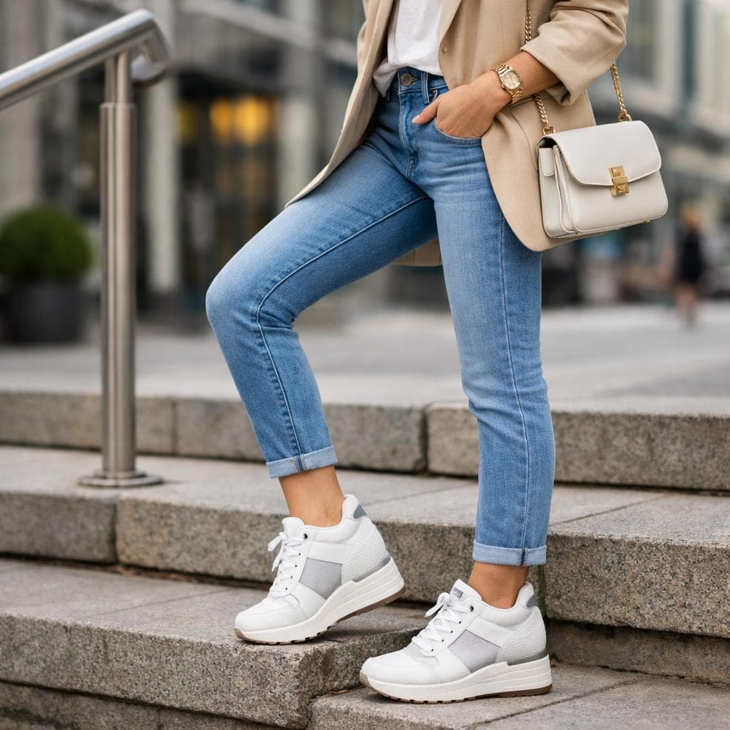 Jak stylowo nosić sneakersy na koturnie? Modny powrót hitowych butów